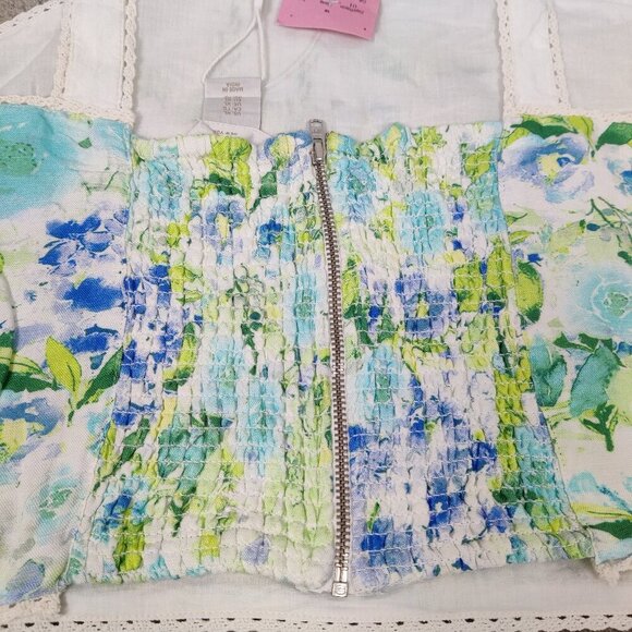 NEW Caroline Constas Women's Crop Top Size XL Linen Cotton White Watercolor Boho - Picture 5 of 7